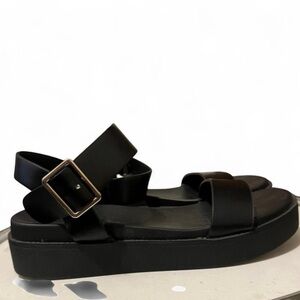 Taryn Rose Women’s Black Platform Sandals with Ankle Buckle Strap